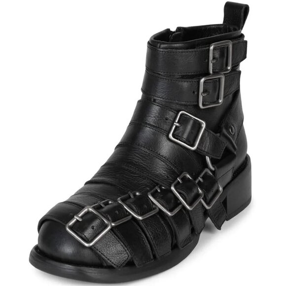 Jeffrey Campbell Belted Up Boots Women Size 5.5 Black Multi-Strap Biker Inspired - Picture 6 of 6